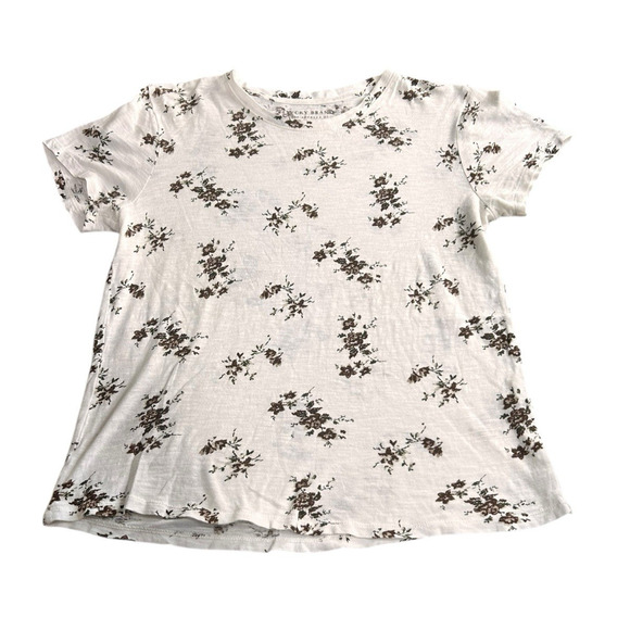 Lucky Brand Floral Tee Size Small Short Sleeve Brown Flowers Shirt Short Sleeves - Picture 7 of 7